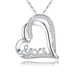 REDSUN Heart Necklace 925 Sterling Silver Chain Forever I Love You Necklace with Zircon Necklace Jewellery for Girls Women Mother Daughter Birthday Gift, Sterling Silver, Cubic Zirconia
