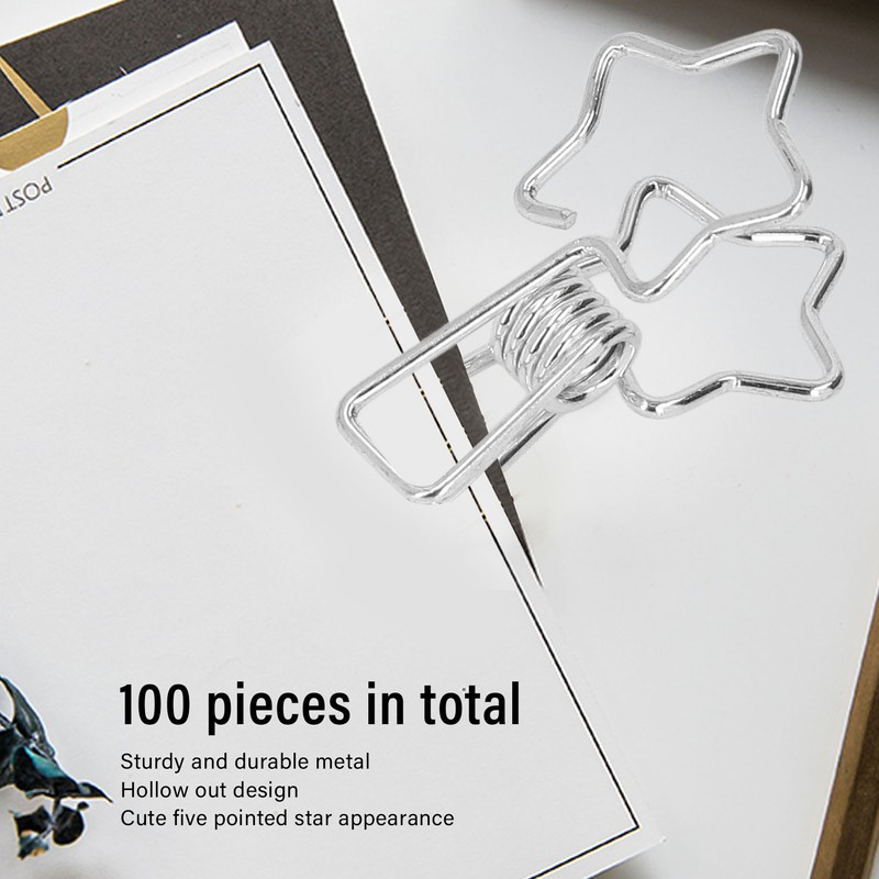 100Pcs Star Binder Clips Hollow Out Cartoon Style Strong Clamping