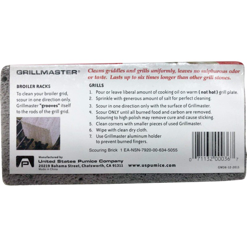 Grillmaster GM36 100% Natural Pumice Stone, Grill Cleaning Brick, Large