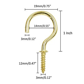 Biaungdo 1" Ceiling Cups Hooks Screw Hooks Ceiling Cup Hooks Self-Tapping Screws Hooks Golden - 100 Pcs