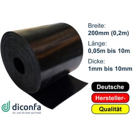 diconfa Rubber Strip Width 200 mm (20 cm) – Choice of – Thickness: 1 to 20 mm – Length: 0.05 to 10 m – Selection: 1000 mm (100 cm) Long, 2 mm Thick – Rubber Mat Sold by the Metre Narrow Rubber