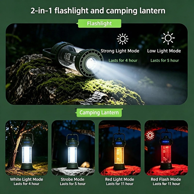 Cussity Mini Camping Lantern with Flashlight 2-in-1 for Camping Enthusiasts