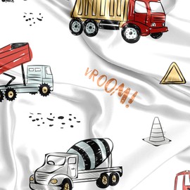 Sweet Jojo Designs Red Blue Construction Truck Boy Baby Satin Fitted Crib Sheet Infant Newborn Nursery Toddler Bed Room Standard Mattress Transportation Zone Vehicles Bulldozer Grey Yellow Black White