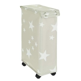 WENKO Modern Laundry Sorter with 3 Sections (Dark, Light, Color), Laundry Basket with stable aluminum frame and Handle, Waterproof Bags, Laundry Hamper with Lid, Clothes Hamper Organizer, Beige Stars