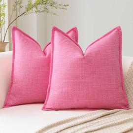 Artscope Pack of 2 Rose Pink Decorative Cushion Covers 16x16 Inch Soft Linen Texture Couch Throw Pillows Farmhouse Pillow Covers with Elegant Design for Sofa Bedroom Living Room Home Decor 40 x 40 CM