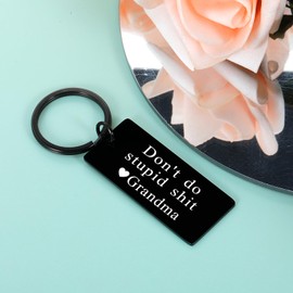 Don't Do Stupid St Keychain-Grandson Granddaughter Gifts from Grandma Stocking Stuffers for Kids Birthday Gifts for Teennager Boys Girls Gag Gifts for Teens Metal Key Chains for Her Him Christmas Gift