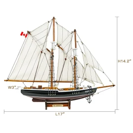 SAILINGSTORY Wooden Sailboat Model Ship Bluenose 1/110 Scale Replica Schooner Sailboat Decor Small