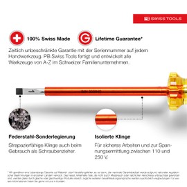 PB SWISS TOOLS Classic Handle, Electrostatic Slotted Screwdriver, Blade Thickness 0.02 x Blade Width 0.1 inches (3.5 mm), Total Length: 6.9 inches (175 mm), 6.9 - 3.9 inches (175.1-75 mm)