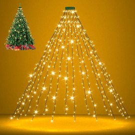 Luces de árbol de Navidad de 2 m x 16 líneas,8 modos de iluminación,Apto para árboles de Navidad de entre 1,5 y 2,4 metros de altura,Adornos navideños (NuanSe, 2 metros -16 líneas)