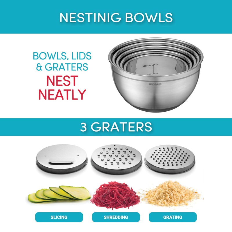Mixing Bowls with Airtight Lids - 8PCS Stainless Steel Nesting