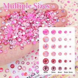 15000 Pcs Pink Resin Rhinestones for Crafting, Flatback 2-6 mm Gems Jelly Rhinestones, Mixed Sizes Pink Bedazzling Gems Crystal for Nail Art Face Makeup Craft DIY Accessories