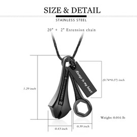 Yinplsmemory Tool Wrench Urn Necklace for Ashes for Men Stainless Steel Spanner Ashes Keepsake Memorial Cremation Jewelry