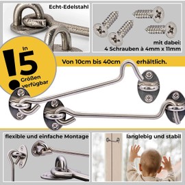 Neuhall Door Hooks for Garden Gate, Storm Hook, 26.5 cm, Door Stopper, Window Hooks with Eyelets, Stainless Steel Gate Hooks for Sliding Door, Garden Door, Gate, Garage Door, Barn Door, Bolt Lock,