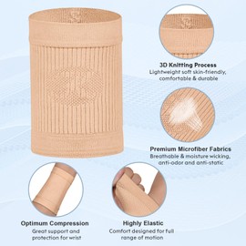 KEKING® Compression Wrist Sleeves for Women Men, 1 Pair, Premium Wrist Support Bands for Carpal Tunnel, Improve Circulation & Recovery, Tendonitis, Tennis, Sports - Wrist Brace Wrist Wraps, Beige L