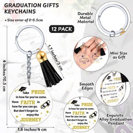 Silkfly 12 Sets Graduation Gift Bulk 12 Pcs Makeup Cosmetic Bags, Class of 2025 Acrylic Keychains with Tassel, Inspirational Ballpoint Pens Congratulations for Her Women Senior College Student(Black)