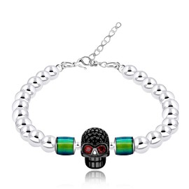 Uloveido Black Skull Bracelets Halloweens Day Gift, Adjustable Hematite Stone Bracelets for Women Men Birthday Bracelets Gift Y2081（Black-White）