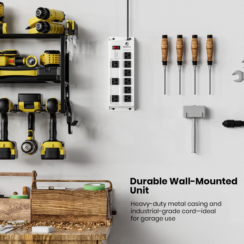 Magnetic Heavy Duty 20A Power Strip with Surge Protector, 9-Outlet