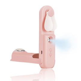 WUSJCOF 2 in 1 Mini Handventilator, Tragbarer Leiser Ventilator, USB Akku Aufladbar,mit Wasserspray, mit USB-Ladekabel (Pink)