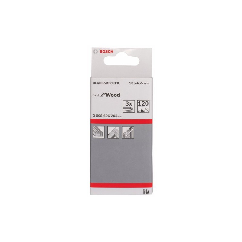 Bosch 2608606205 Sanding Belt, 13mm x 451mm, 120 Grit, Red