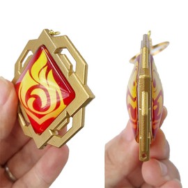 Genshin Luminous Key Chain Toy Impact Liyue Vision Pyro Key Chain Gold Game Figure Keyring, yellow