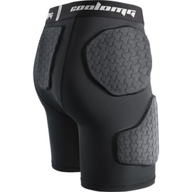 COOLOMG Youth Kids Football Girdle Shorts with Cup Pocket 5 Built in Pads Hip,Thigh,Tailbone Padded Shorts for Football Rugby Softball Black S