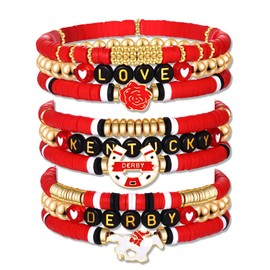 Valentine’s Day Mardi Gras St.Patrick’s Day Kentucky Derby Mexican Fiesta Bracelets USA 4th of July Bracelet Accessories Stackable Preppy Friendship Heishi Bracelets Party Favors Gifts (Style F)