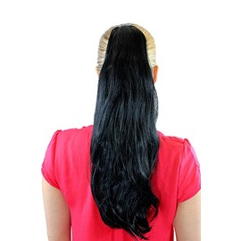 WIG ME UP - T-15-1 Ponytail Hairpiece extension straight bouncing wavy tips voluminous black 18inch