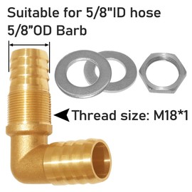 Uenede 2PCS Solid Brass 90°Elbow Barb Bulkhead Fitting 5/8”OD Barb Bulkhead Coupling Tank Connector Hose Pipe Barb Fitting for Water/Oil/Gas