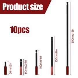 Pack of 10 Magnetic Bits Extension, Bit Extensions, 1/4 Inch Hex Shank, 50/60/100/150/300 mm Bit Holder, for Screwdrivers and Drills