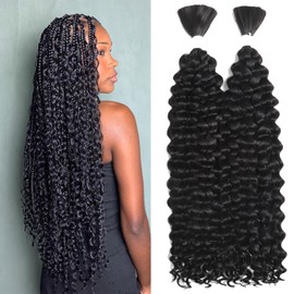 Human Braiding Hair Mixed Synthetic Braiding Hair for Boho Braids 2 Bundles 160g Water Wave Bulk Human Hair for Braiding No Weft Hair Extensions Wet and Wavy Braiding Hair 24inch(1B)