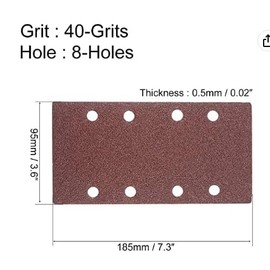 MACHSWON 40 Grit Sanding Sheet Sander Sandpaper Hook and Loop Pads 8 Holes Pack of 10 for 1/3 Sanders
