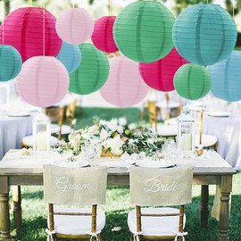 FOSDICK Pack of 12 Paper Lanterns, Colourful Folding Paper Lanterns, Circular Paper Lantern, 3 Sizes Paper Lanterns, Paper Lanterns for Wedding, Christening, Birthday, Communion, Party Decoration