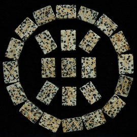Rune Stones Set Polished Witches Crystal with Engraved Elder Futhark Runic Alphabet for Pagan Lettering Viking Runes Divination Norse Witchcraft Reiki Healing Brick Shaped (Dalmatian Jasper Rune)