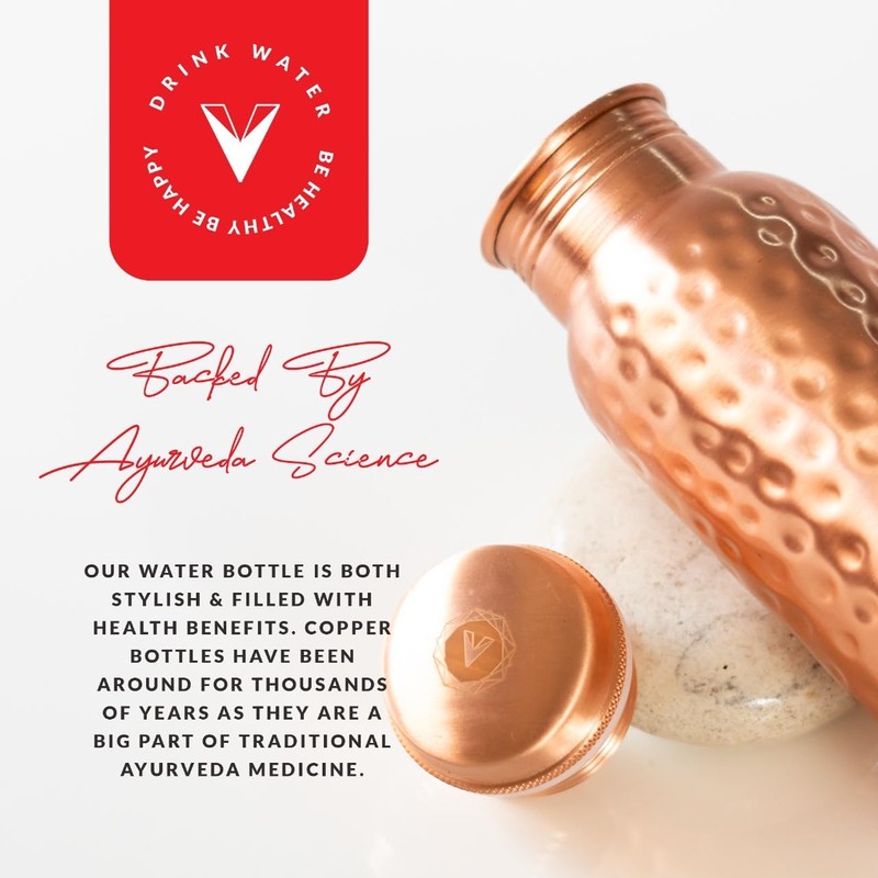 VedVision Copper Water Bottle - 32 Oz Pure Copper Water