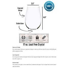 C & M Personal Gifts (1 Piece) Elephant Stemless Wine Glass, 17 Ounces, Laser Engraved Crystal Wine Glass Gift for Him or Her, Lead-free Glassware, Made in USA