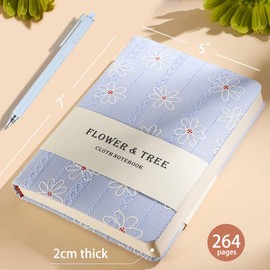 ipoul B6 Notebook, Flower Fabric Journal, Writing Notebook for Women, 5x7 Lined Notebook & Sketchbook, Lay Flat Hardcover Notebook, Small Sketchbook, Daisy Gifts for Girl, Blue