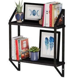Wallniture Ponza Floating Shelves for Wall Decor, Bathroom Organizer, 2 Tier Bookshelf Living Room Decor, Kitchen Organization 17" Black Wall Shelves for Office Decor