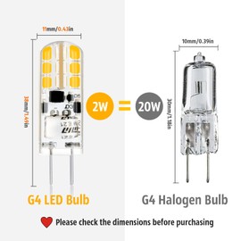 YUIIP G4 LED Bulb 2W, 12V JC G4 Bi Pin Bulb, 20W Halogen Bulb Replacement, Warm White 2700K G4 LED Light Bulbs for Under Cabinet Puck Light, Chandelier, Landscape Lighting, Non-Dimmable, 10 Pack