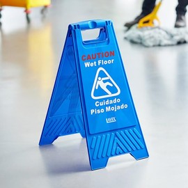 Caution Wet Floor Sign, 25 Inches, Blue, A-Frame, Bilingual, Foldable with Handle