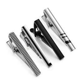 Silver Black Tie Clip for Men - Designer Tie Bar Set With Shirt Collar Pin - Nice Quality