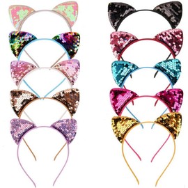10 Pcs Accesorios de Joyería Diadema de Oído de Gato lindas Lentejuelas Orejas de gatito Bucle de Cabello Cosplay para Mujeres Niña (Multicolor, Talla única)