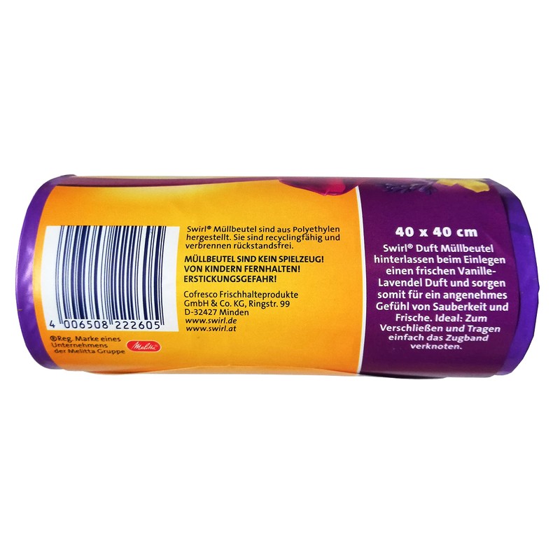 Swirl 10 Litre Purple Vanilla Lavender Drawstring Rubbish Bin Liners