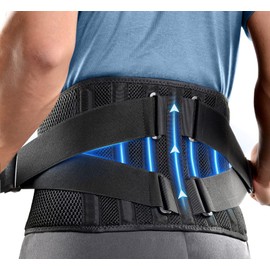 FREETOO Soporte de malla de aire para hombres y mujeres, alivio del dolor de espalda baja con 7 estancias, cinturón de apoyo de espalda ajustable para el trabajo, soporte lumbar antideslizante para escoliosis ciática (XXL(cintura: 53-67 pulgadas), negro)