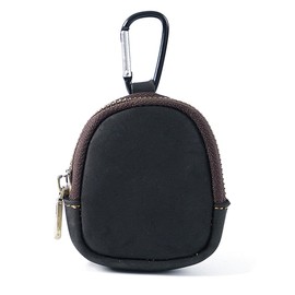 Whatna Ten Naren Thick Hand Cowhide Coin Purse, Coin Purse, 2-Way Mini Sacoche, Carabiner Pouch, Belt Loop, Mini Waist Bag, Genuine Leather, Includes Carabiner, Earphone Storage Case, Black