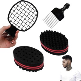 DXIA Set of 4 Hair Brush Sponge, with Large Holes, Double-Sided, Magic Twist Hair Sponge, DIY Foam Curler Tool, for Hair Afro Coil Hair, Magic Beauty Tool