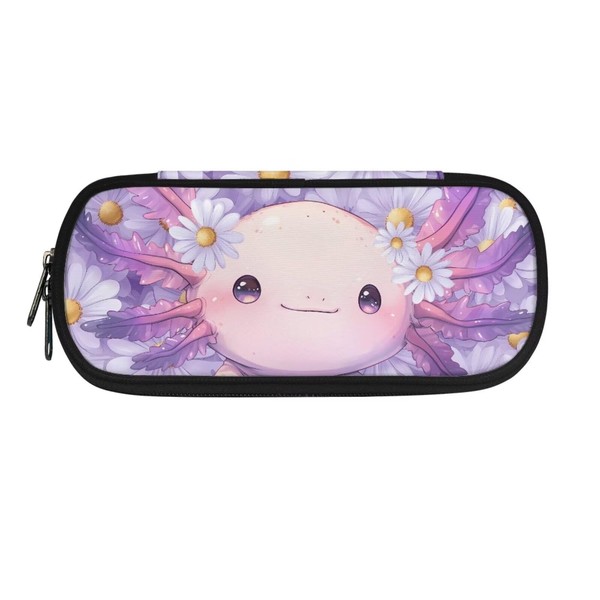 SCRAWLGOD Cute Axolotl Pencil Case for Girls Large Pencil Pouch