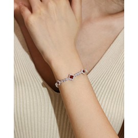 FANCIME Birthstone Bracelets 4mm Sterling Silver Garnet Tennis Bracelets Square Bracelets Birthday Fine Jewelry Christmas Gifts for Women 7.2"