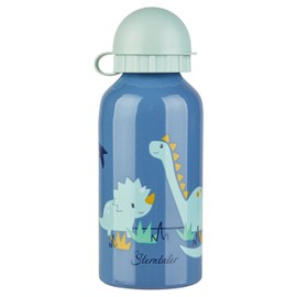 Sterntaler Dino Rexi Children's Drinking Bottle Made of Aluminium with Cap and Safety Cap - Nursery Drinking Bottle with Dinosaur Motif - for Home and Travel, Medium Blue