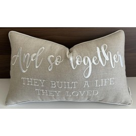 YugTex Romantic Couple Love Sentiment Embroidered Decorative Sayings Lumbar Accent Throw Pillowcase - and So Together Phrase Decor for Wedding, Anniversary, Valentine - 12x20 Inches, Natural-Ivory