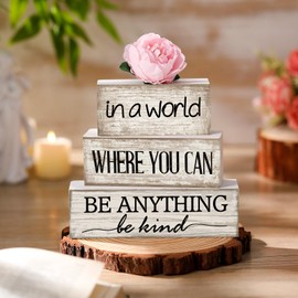 Yuntau 4 Pcs Farmhouse Flower Wooden Tabletop Decor Farmhouse Tiered Tray Decor Rustic Faux Decorative Wood Block Sign Inspired Gift Centerpiece Table Sign for Home Shelf Supplies